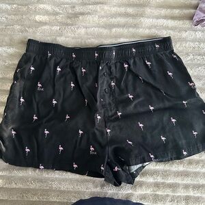 Black Flamingo Print silky Shorts